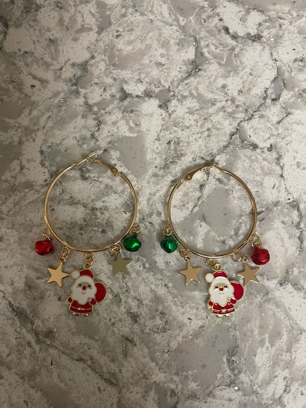 Christmas Santa Claus & Star Drop Earrings Hoop red gold green - NEW